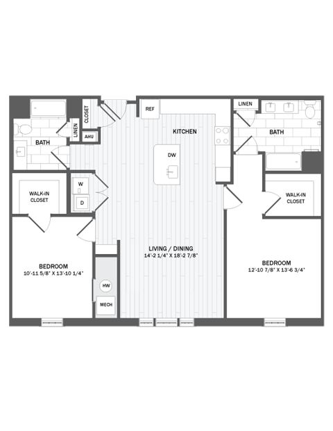 Floor plan for 2 beds, 2 baths, 1320 sqft